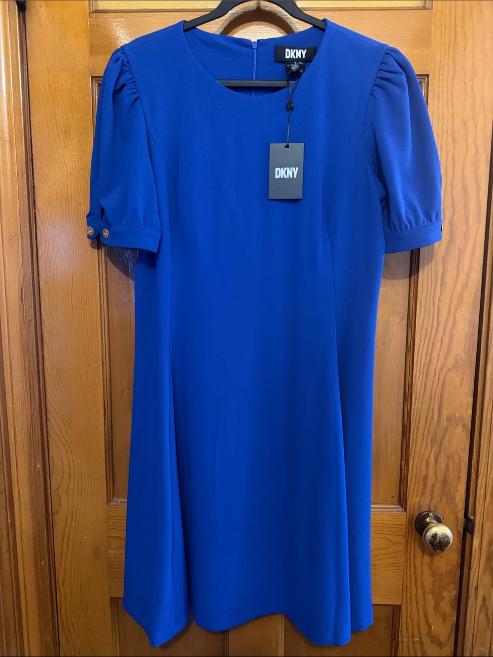 DKNY Cobalt Blue Puff-Sleeve Shift Dress